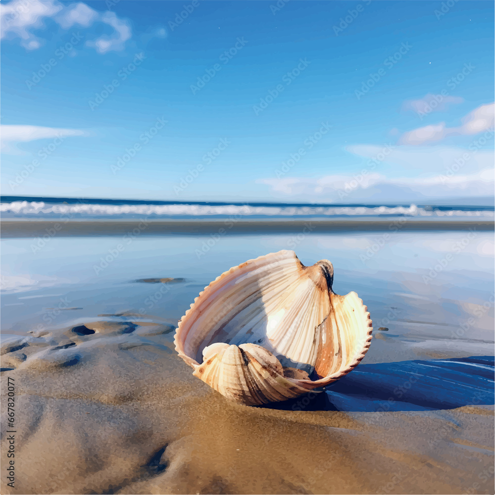 Illustration pismo clam laying on the beach sand 