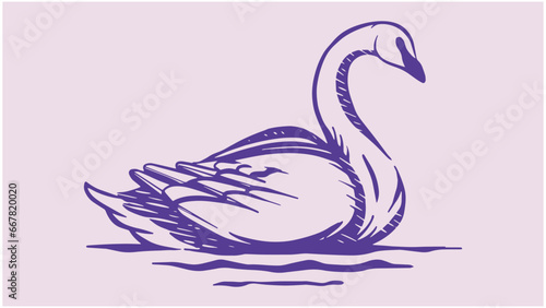 Fototapeta Naklejka Na Ścianę i Meble -  Hand drawing sketch of swan silhouette on water, describe beauty, romantic vibes, elegant, and love symbol. Fit for swan or bird illustration, logo, label and decorative design.