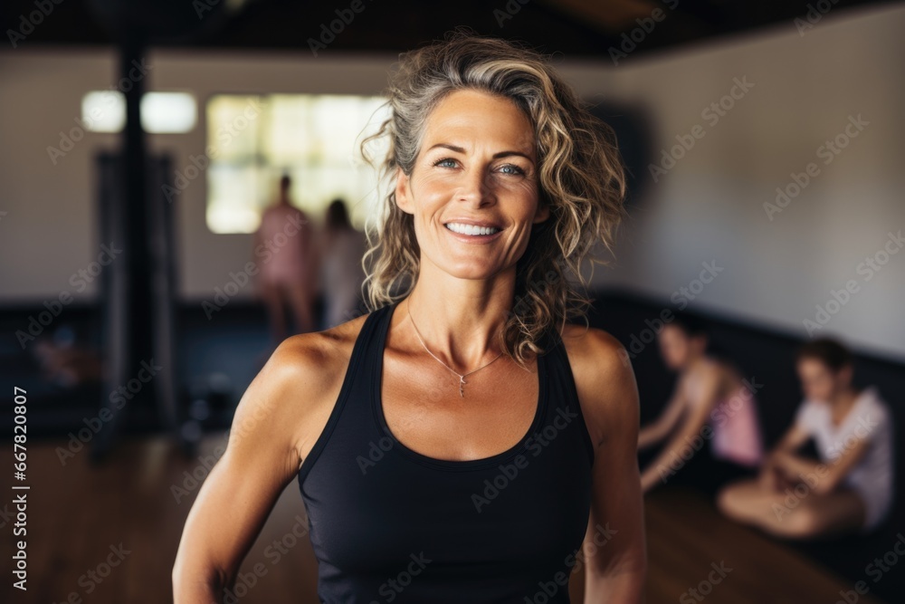 Mature woman standing in a fitness studio