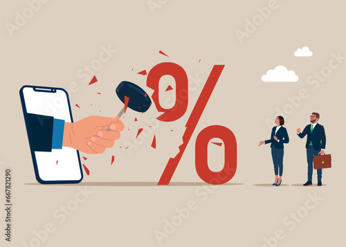 Interest downgrade hike. Downgrade rate hike due to inflation. Vector illustration