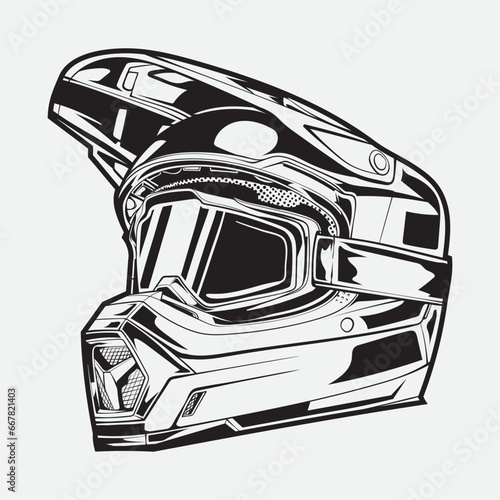 A black and white line art of a motorcycle helmet