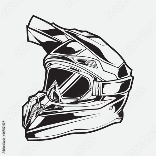 A black and white line art of a motorcycle helmet