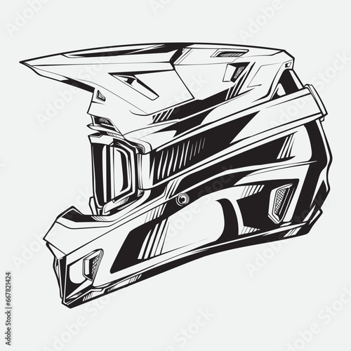 A black and white line art of a motorcycle helmet