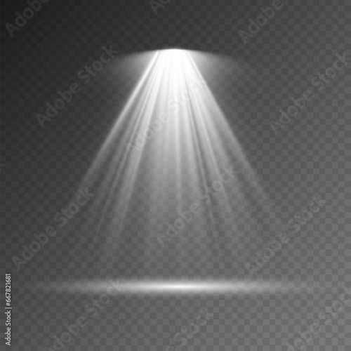 Set of Spotlight isolated on transparent background. Vector glowing light effect with white rays and beams. PNG. Vector illustration