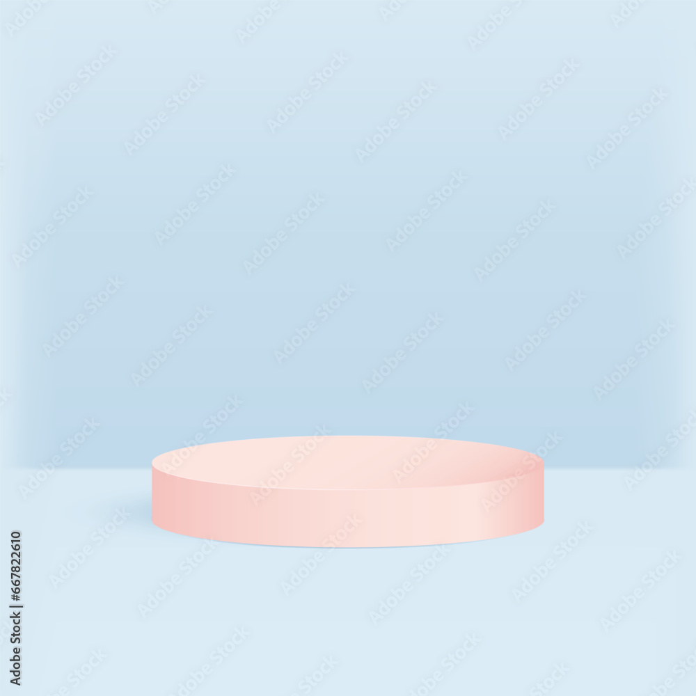 3d Cute pink podium with pastel blue background. Minimal Product advertisement podium. 3d Cute pink podium with pastel blue background. Minimal Product advertisement podium.