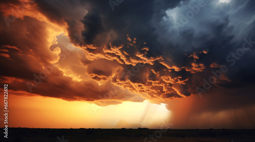 An ominous sunset featuring stormy clouds heralding a thunderstorm.