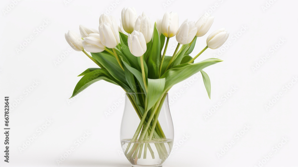Elegant Floral Arrangement of Seven White Fresh Tulips in Clear Glass Vase