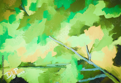 Bild auf Leinwand Impressionistic Spring & Summer Leaves on Branches - Digital Painting, Illustrat