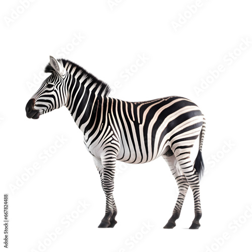 side view  Zebra stands against transparent background.
