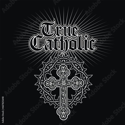 Catholic image with cross and thorns