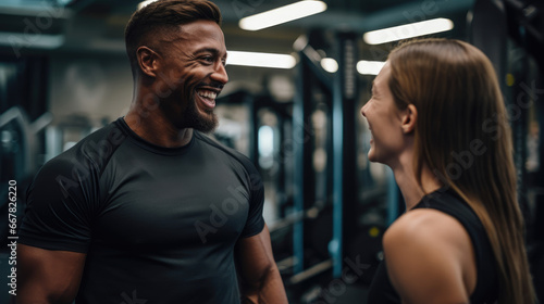 A fitness trainer and client sharing a positive moment during a workout session.