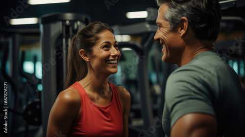 A fitness trainer and client sharing a positive moment during a workout session.