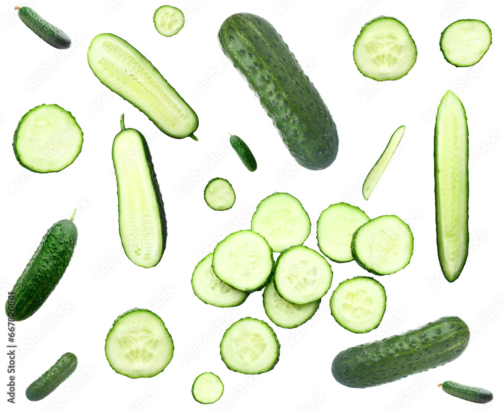 Set of green cucumbers isolated on white