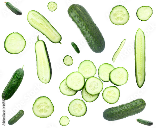 Set of green cucumbers isolated on white