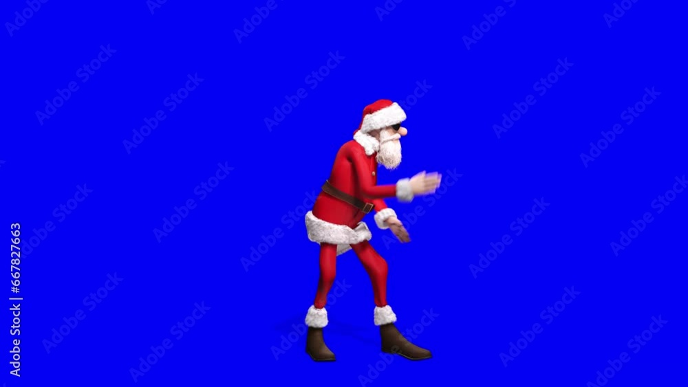 happy santa is doing a robot dance in 80s disco style in a blue chroma key background happy santa is doing a robot dance in 80s disco style in a blue chroma key background