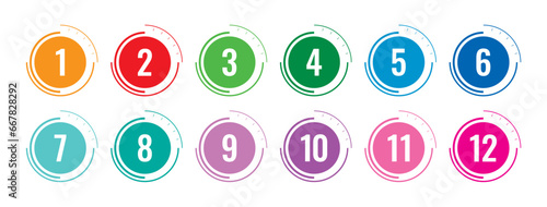 numbers 1-12 in the technological circle. colorful and futuristic numbers 1-12