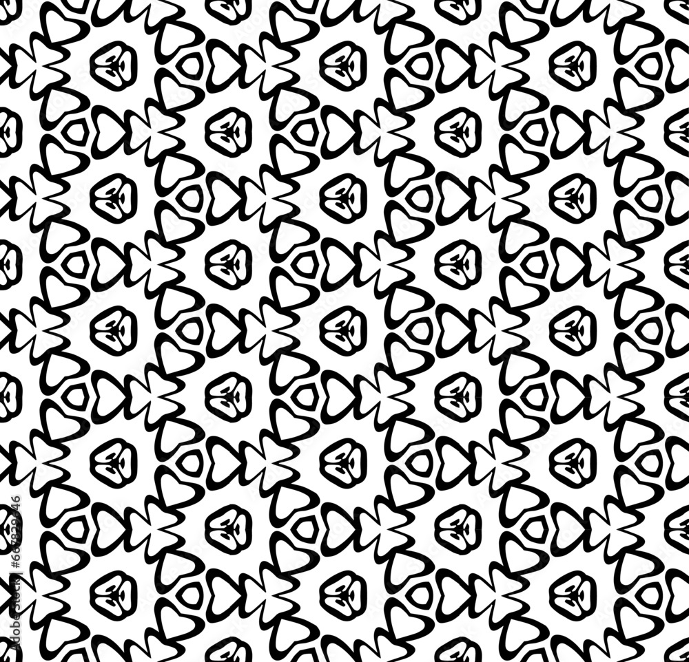 Black and white seamless abstract pattern. Background and backdrop. Grayscale ornamental design. Mosaic ornaments. Vector graphic illustration. EPS10.