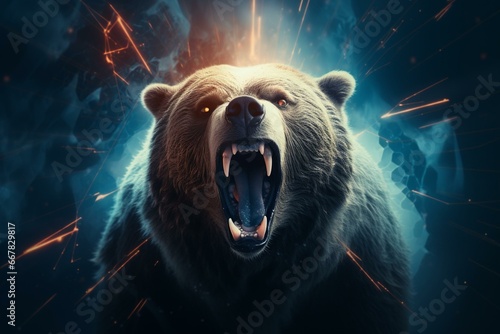 Bear announces end of bullish trend, starting bearish trend in stock and crypto market. Generative AI photo