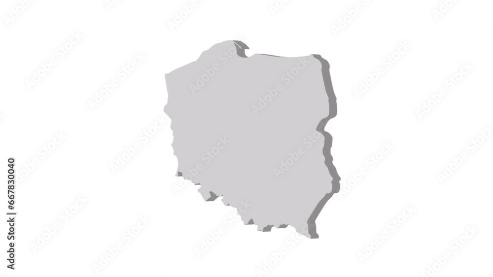 Poland map 3d grey on white background. Dynamic 4K animation motion graphics unleashed.