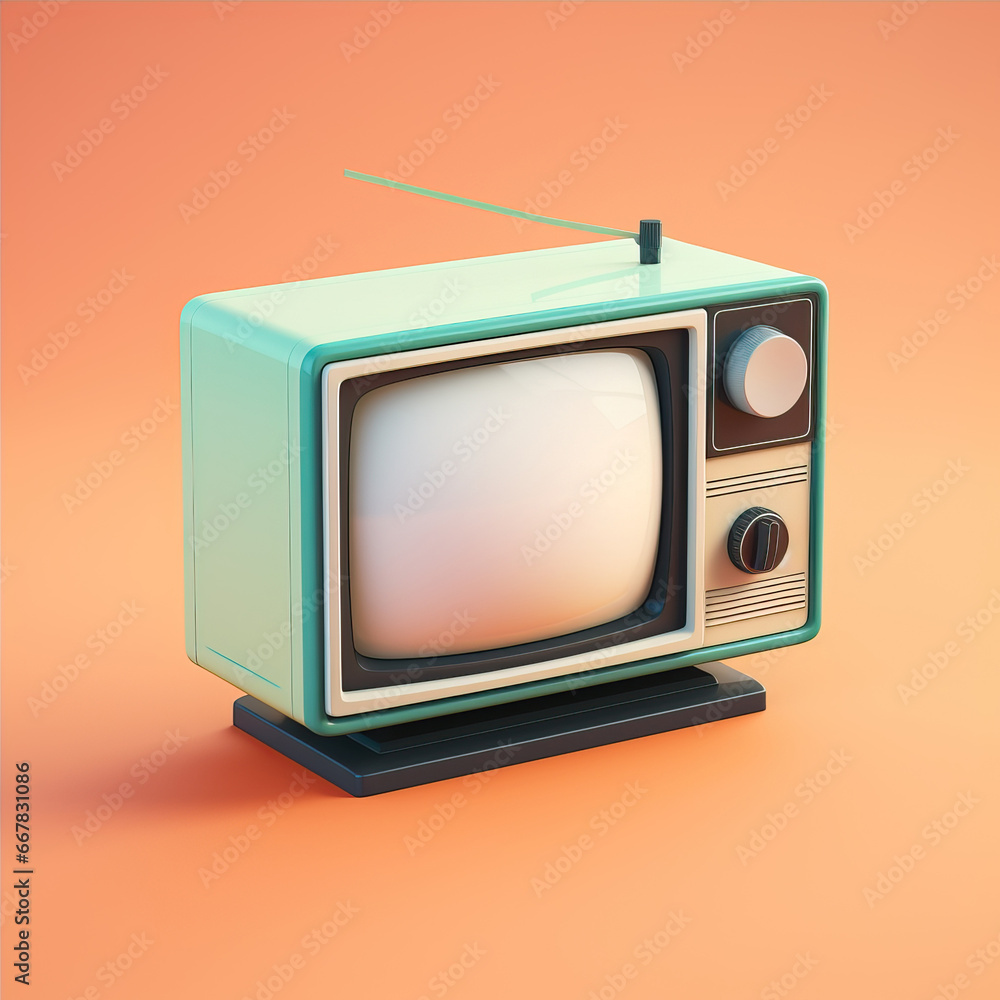 3d icon of   old tv on the white background.