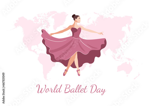 Banner with ballerina. Dancing. International world ballet day. Ballet Dancer. Vector illustration isolated on white background