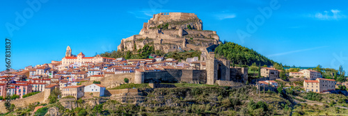 Obraz na płótnie Morella Spain panoramic view of beautiful hilltop town with castle and church Ca