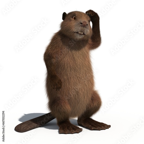 3D rendering illustration of a cartoon beaver on an isolated white background