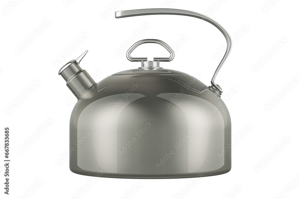 Obraz premium Big silver kettle, 3D rendering isolated on transparent background