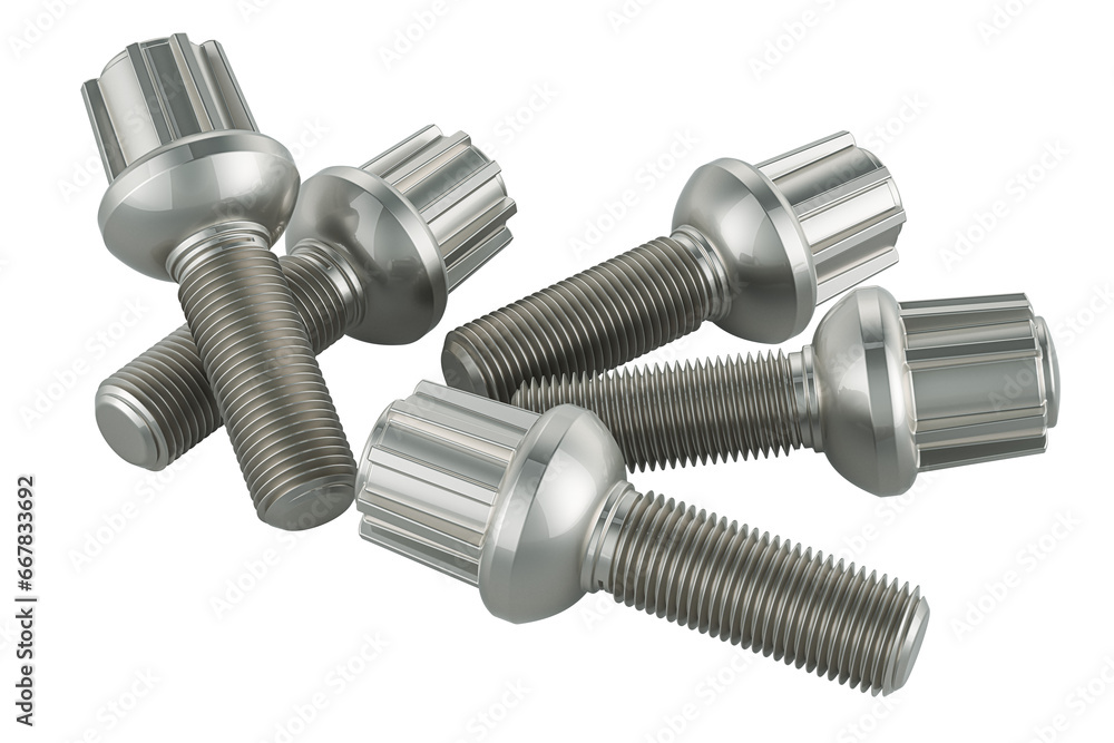 Anti theft bolts, lug lock bolts. 3D rendering isolated on transparent background Anti theft bolts, lug lock bolts. 3D rendering isolated on transparent background