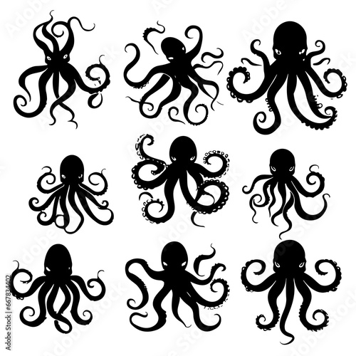 octopus silhouette, octopus png, octopus svg, octopus illustration, sea animal, sea svg, sea png, vector, pattern, floral, flower, design, ornament, seamless, silhouette, art, illustration, decoration © Feroza Bakht 