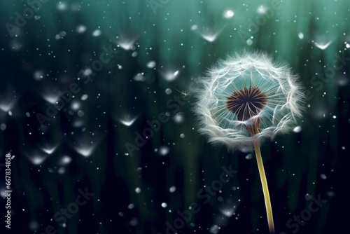 A dandelion swaying against a night backdrop. Generative AI