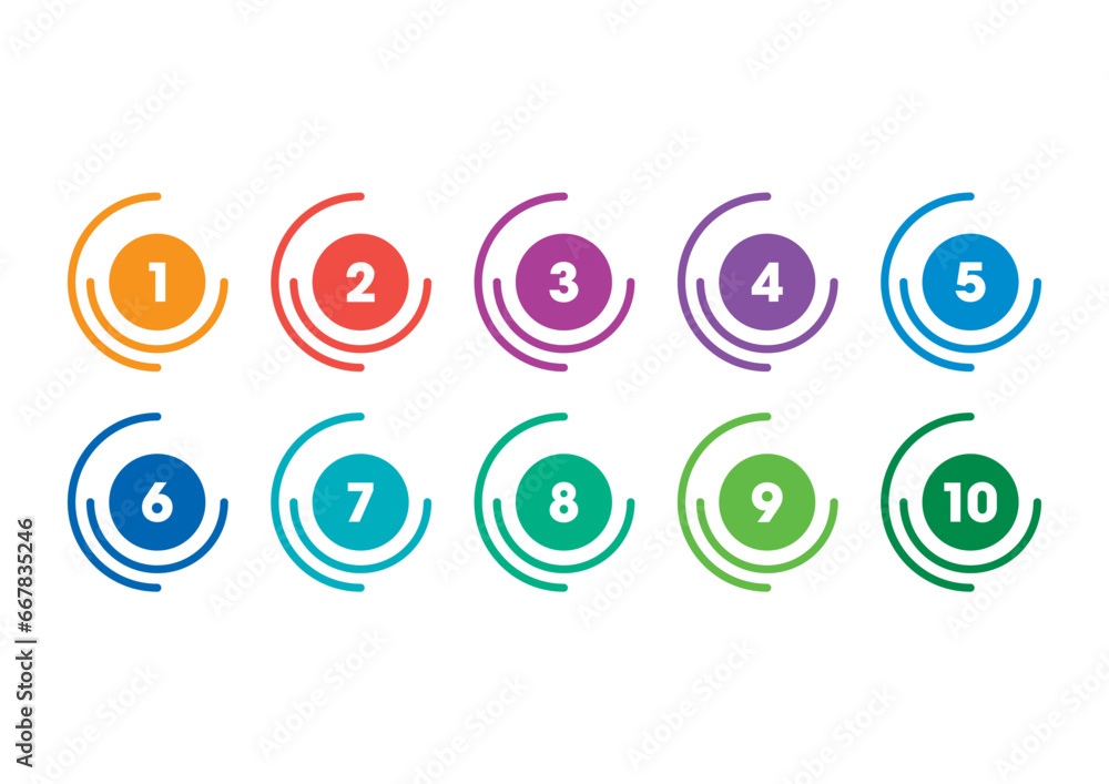 numbers 1-10 in circles on white background. numbers 1-10 for education, school