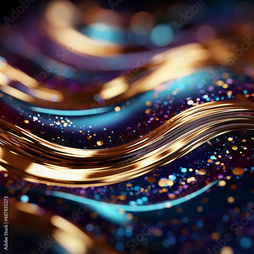 Glitter Colorful Golden Wave Stripes Design. Shiny gold moving lines design element on dark background