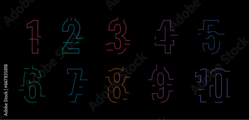 numbers 1-10 on black background. technological, futuristic 1-10 numbers