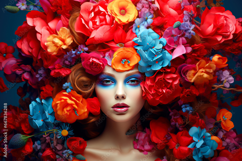 Beautiful young woman with flowers in her hair. Beauty, fashion.