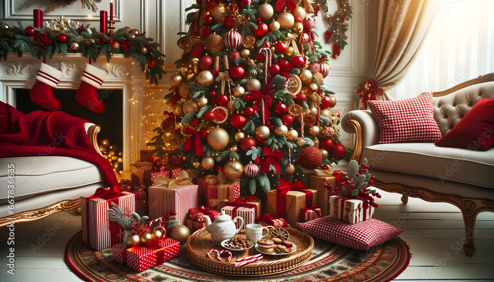 Fototapeta premium Christmas tree cozy christmas feeling, generative ai