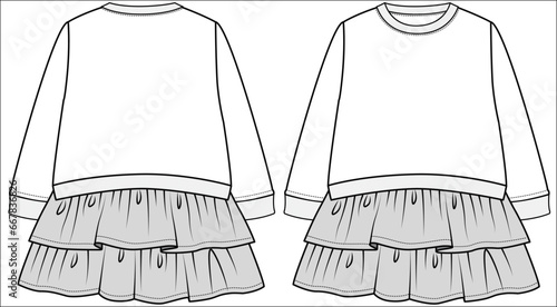 LONG SLEEVES SWEAT DRESS  WITH RIB DETAIL DESIGNED FOR INFANT GIRL TODDLER GIRL AND BABY GIRLS IN VECTOR ILLUSTRATION
