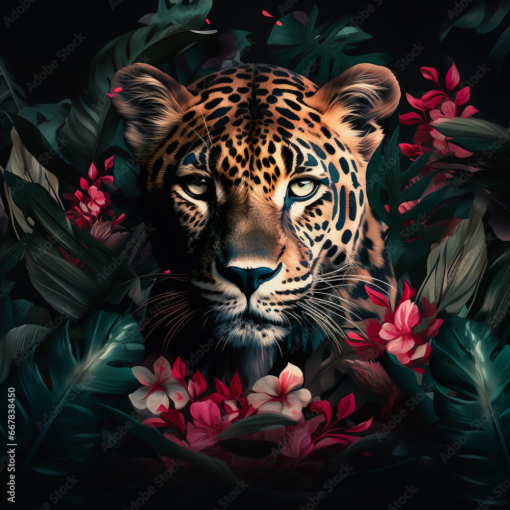 modern oil painting of leopard, artist collection of animal painting for decoration and interior, canvas art, abstract. Digital painting of a leopard in the oil paint style . - obrazy, fototapety, plakaty 