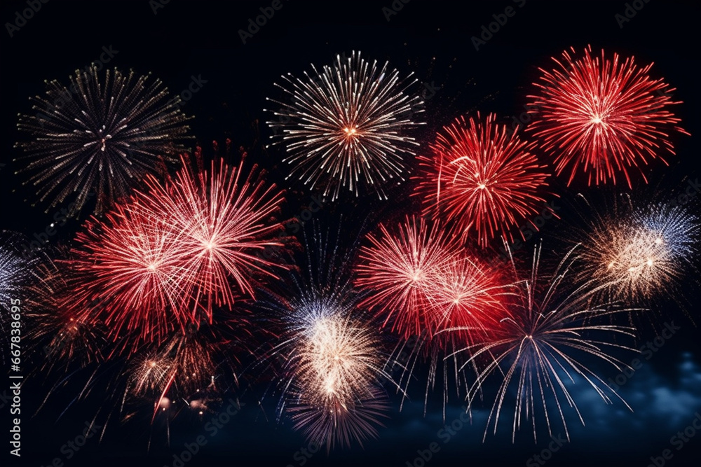 A grand display of fireworks lighting up the night sky, love and creativity with copy space A grand display of fireworks lighting up the night sky, love and creativity with copy space