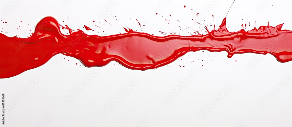 Red paint leaks on a white backdrop zoomed in Red paint leaks on a white backdrop zoomed in