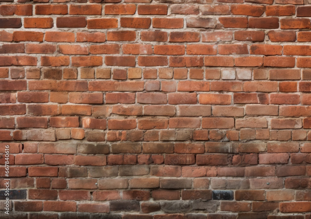 Fototapeta premium Old red orange brick wall background texture, wide panorama of masonry
