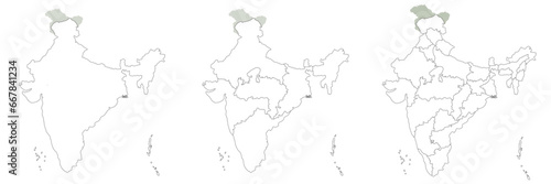 Map of India set. India map set with grey and colorful 