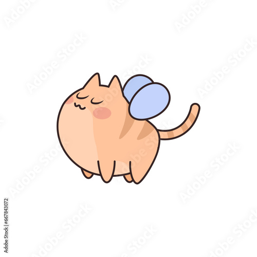 Cute happy red kawaii kitten with wings