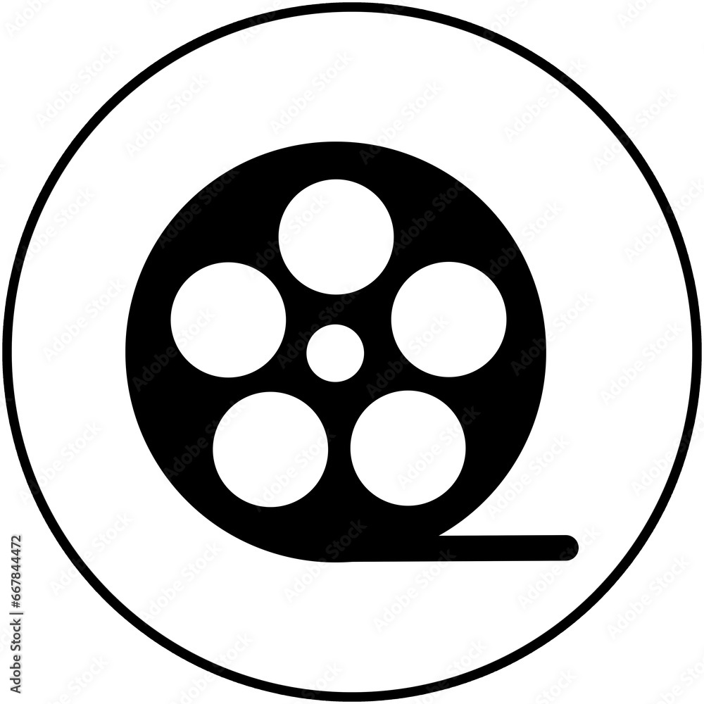 Spherical icon of old cinema camera with roll