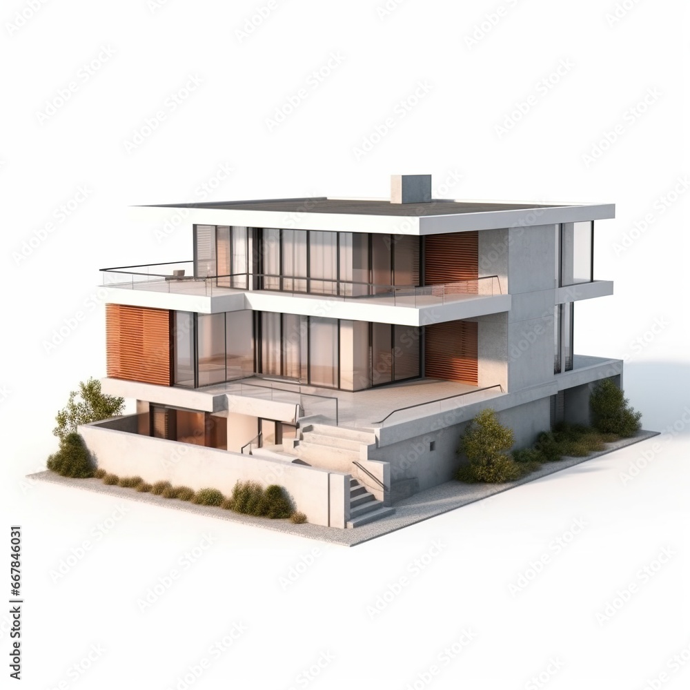 3D Real State Home Isolated On White Background 3D Real State Home Isolated On White Background