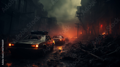 End of Days: Abandoned Car in a Dystopian City. Ai generative