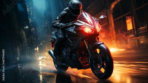 Roaring Through the Dark: Dynamic Nighttime Motorcycle. Ai generative
