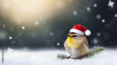 Snowy Greetings: Festive Bird Braving the Cold. Ai generative
