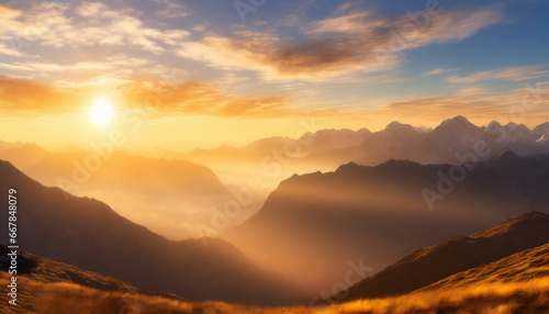 Mountain Sunrise in Golden Hue © MS Store