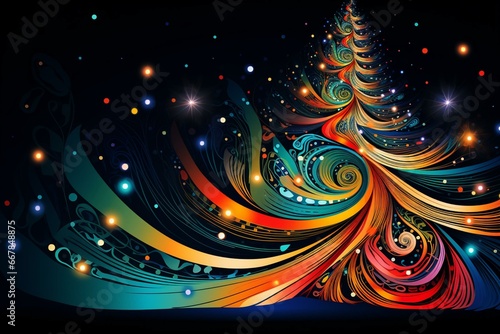 Vibrant Xmas tree wallpaper with abstract design. Generative AI